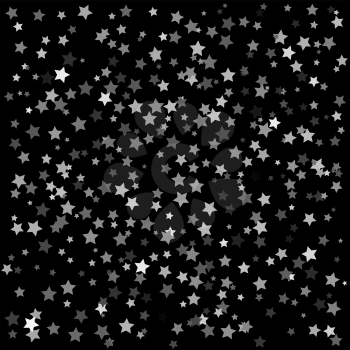 Set of Grey Stars on Dark Background. Starry Pattern