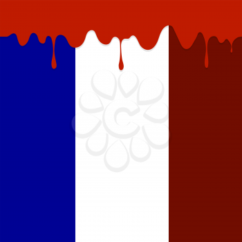 Flag of France and Blood Splatter. Blood Runs Down The French Flag