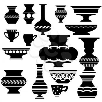 Set of Vases Silhouettes Isolated on White Background