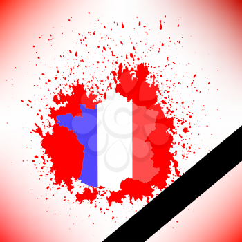 Map of France and Black Ribbon on Red Background