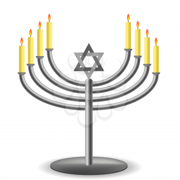 Menorah with Burninng Candles Isolated on White Background
