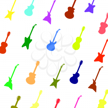 Guitar Background. Set of Colorful Silhouettes of Different Guitars