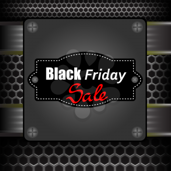 Black Friday Label on Grey Metal Perforated Background