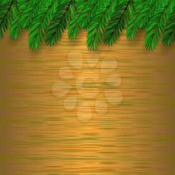 Fir Green Branch  on Brown Metal Background