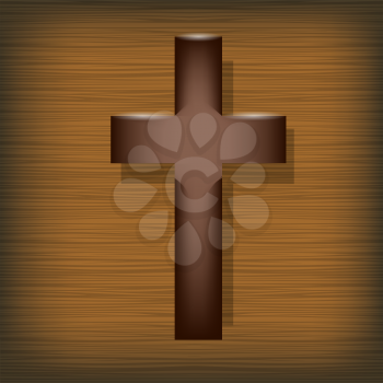 Wood Cross on Wooden Brown Background. Symbol of Religion