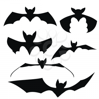 Bats Silhouettes. Set of Black Bats Isolated on White Background