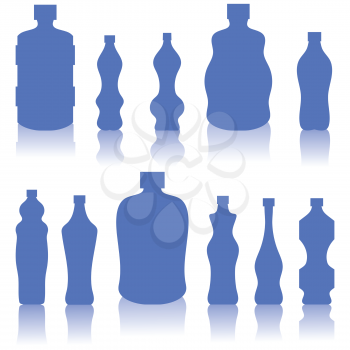 Set of Blue Bottles Silhouettes Isolated on White Background