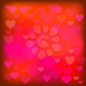 Red Heart Background. Romantic Blurred Red Heart Pattern