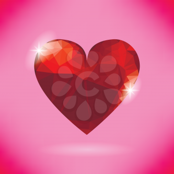 Glass Red Heart Isolated on Soft Pink Background