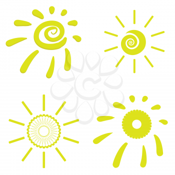 Yellow Sun Icons Isolated on White Background