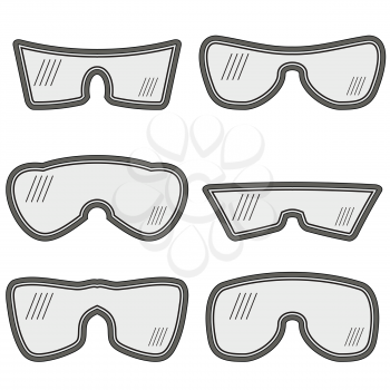 Set of Different Ski Goggles Isolated on White Background