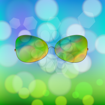 Colorful Sun Glasses on Spring Blurred Background