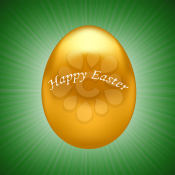 Gold Easter Egg Isolated on Wave Green Background
