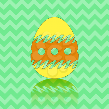 Colored Easter Egg Silhouette Isolated on Green Zigzag Background