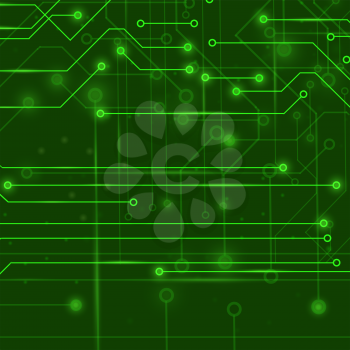 Modern Computer Technology Green Background. Circuit Board Pattern. High Tech Printed Circuit Board