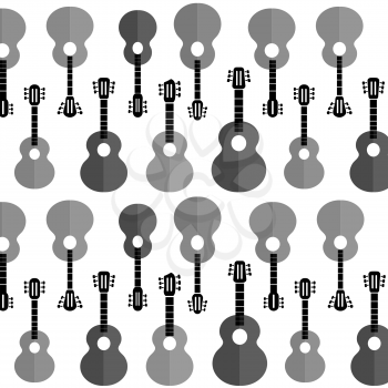 Set of Different Acoustic Guitars Silhouettes Isolated on White Background. Musical Pattern.