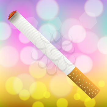 Single Cigarette  Isolated on Colorful Blurred Background. Health Care Concept.