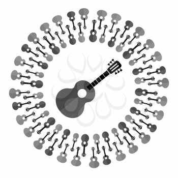 Acoustic Guitar Silhouette Isolated on White Background. Musical Pattern.