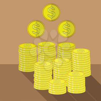 Gold Coins Icon. Cash Money Concept on Brown Background