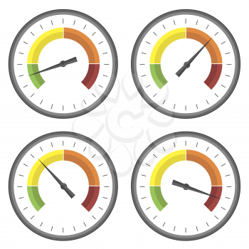Set of Manometer Icons on White Background. Different Gauge Readinngs.