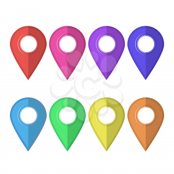 Set of Colorful Markers Isolated on White Background. Map Marker Icons. Flat Design