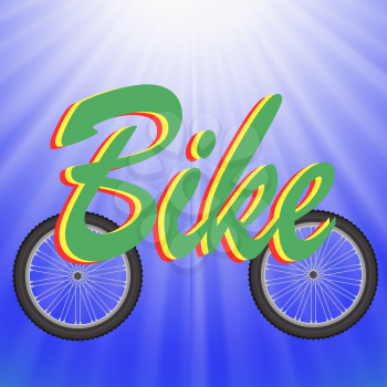 Two Wheels on Blue Rays Background. Symbol of Bicycle.
