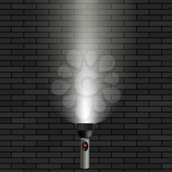 Light Flash on Dark Brick Background. White Beam of Light