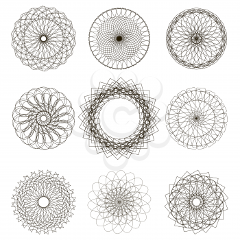 Set of Circle Geometric Ornaments Isolated on White Background