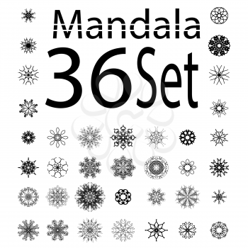 Islam, Arabic, Indian, Ottoman Motifs. Monochrome Contour Mandala Isolated on White Background. Ethnic Amulet of Mandala
