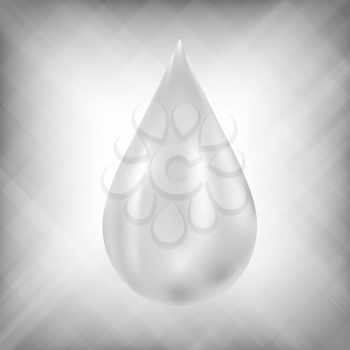Realistic Water Drop Icon on Grey Blurred Background.