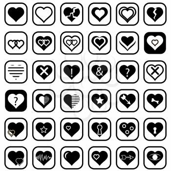 Set of Heart Icons Isolated on White Background