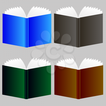 Set of Different Book Icons Isolated on Grey Background