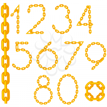 Gold Chain Number Collection Isolated on White Background.