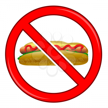 No Hot Dog Sign Isolated on White Background. No Food Allowed Sign.