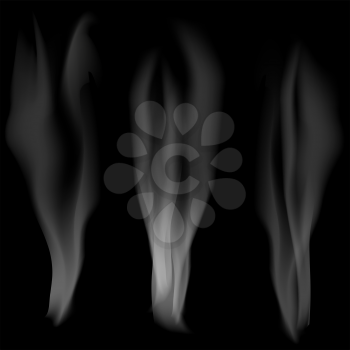 Smoke Set on Dark  Background. Delicate White Cigarette Smoke Waves on Black Background