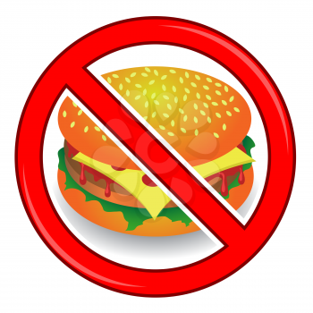 No Cheeseburger Sign Isolated on White Background. No Food Allowed Sign.