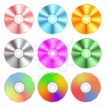 Set of Realistic Colorful Compact Discs Isolated on White Background