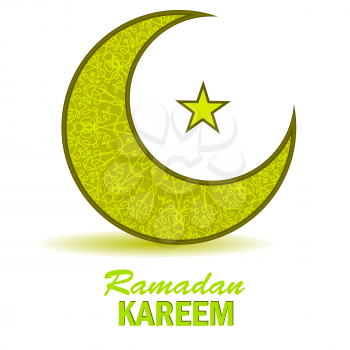 Ramadan Greetings Background. Ramadan Kareem Means Ramadan the Generous Month. Ramadan Greeting Card. Yellow Moon and Yellow Star on White Background
