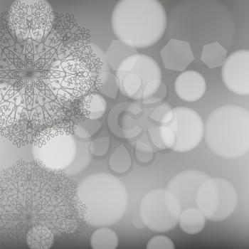 Circle Lace Ornament, Round Ornamental Geometric Doily Pattern, Christmas Snowflake Decoration on Blurred Background
