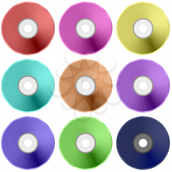 Vector Colorful Realistic Compact  Disc Collection Isolated on White Background