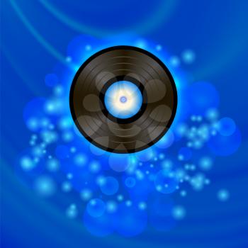 Retro Vinyl Disc on Blue Blurred Background