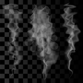 Smoke Set on Checkered Background. Delicate White Cigarette Smoke Waves on Transparent Background
