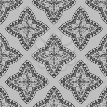 Texture on Grey. Element for Design. Ornamental Backdrop. Pattern Fill. Ornate Floral Decor for Wallpaper. Traditional Decor on  Background