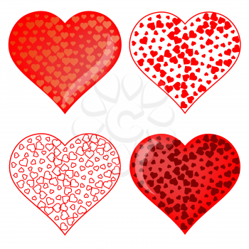 Set of Red Heart Symbols Isolated on White Background