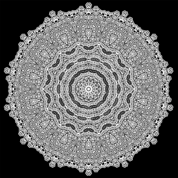 Grey Mandala Isolated on Black Background. Round Ornament