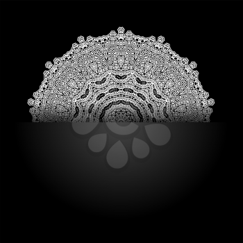 White Mandala Isolated on Black Background. Round Ornament