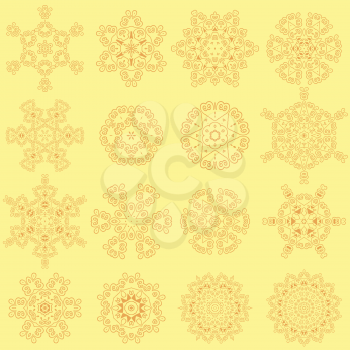 Round Geometric Ornaments Set Isolated on Yellow Background