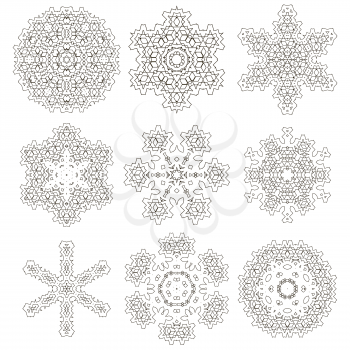 Round Geometric Ornaments Set Isolated on White Background
