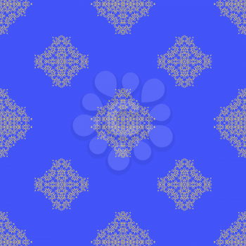 Seamless Texture on Blue. Element for Design. Ornamental Backdrop. Pattern Fill. Ornate Floral Decor for Wallpaper. Traditional Decor on Background