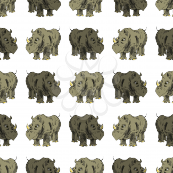 Seamless African Rhinoceros Background. Animal Pattern